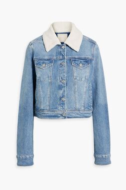 PAIGE $249 Vivienne Crop Denim Jacket Faux Shearling Valerie Distressed Small NE